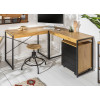 Bureau d'angle bois et métal 2 tiroirs pas cher