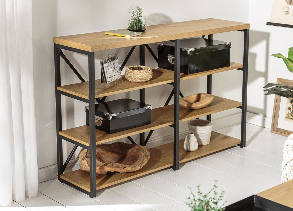 Bibliothèque étagère bois et métal look industrielle