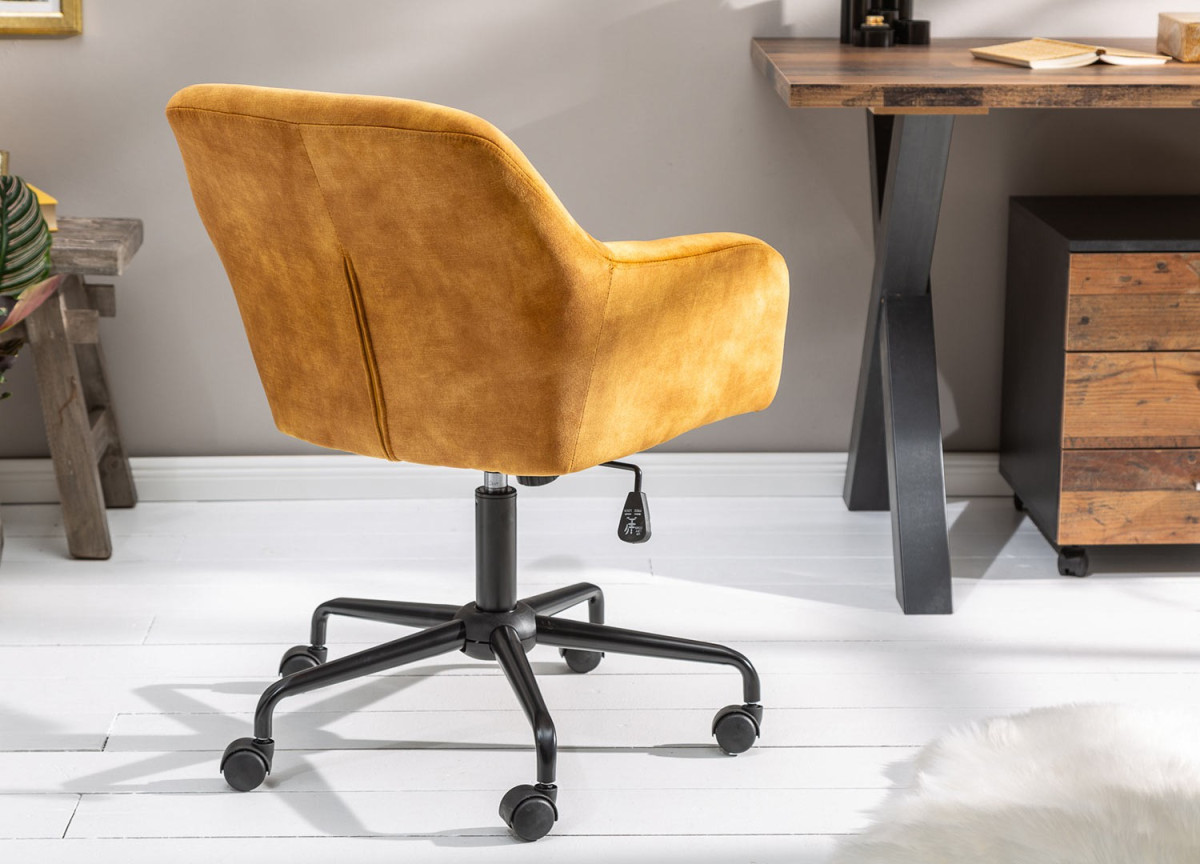 Chaise de bureau velours jaune moutarde matelassée