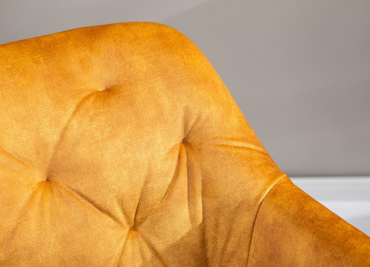 Chaise de bureau velours jaune moutarde matelassée