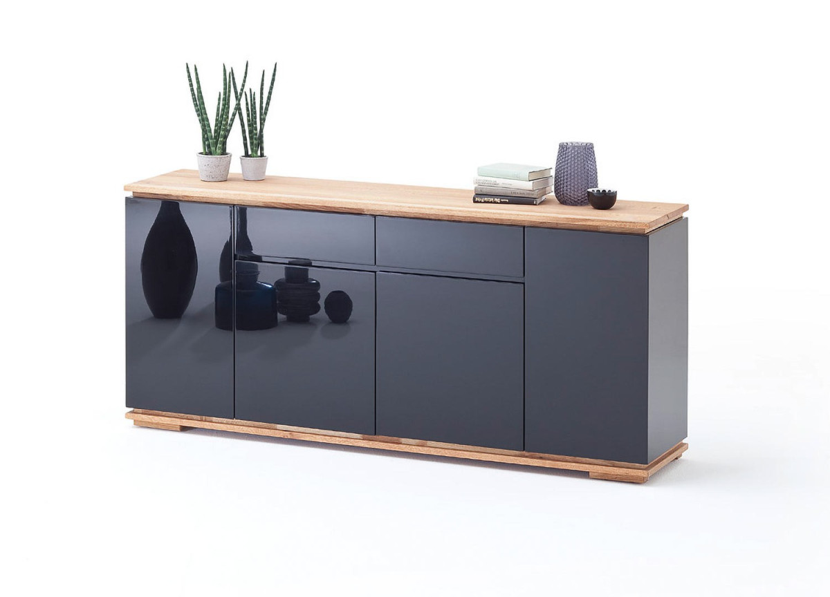 Buffet noir laqué et bois massif 182 cm