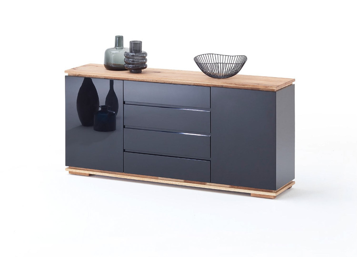 Buffet noir laqué et bois massif 172 cm