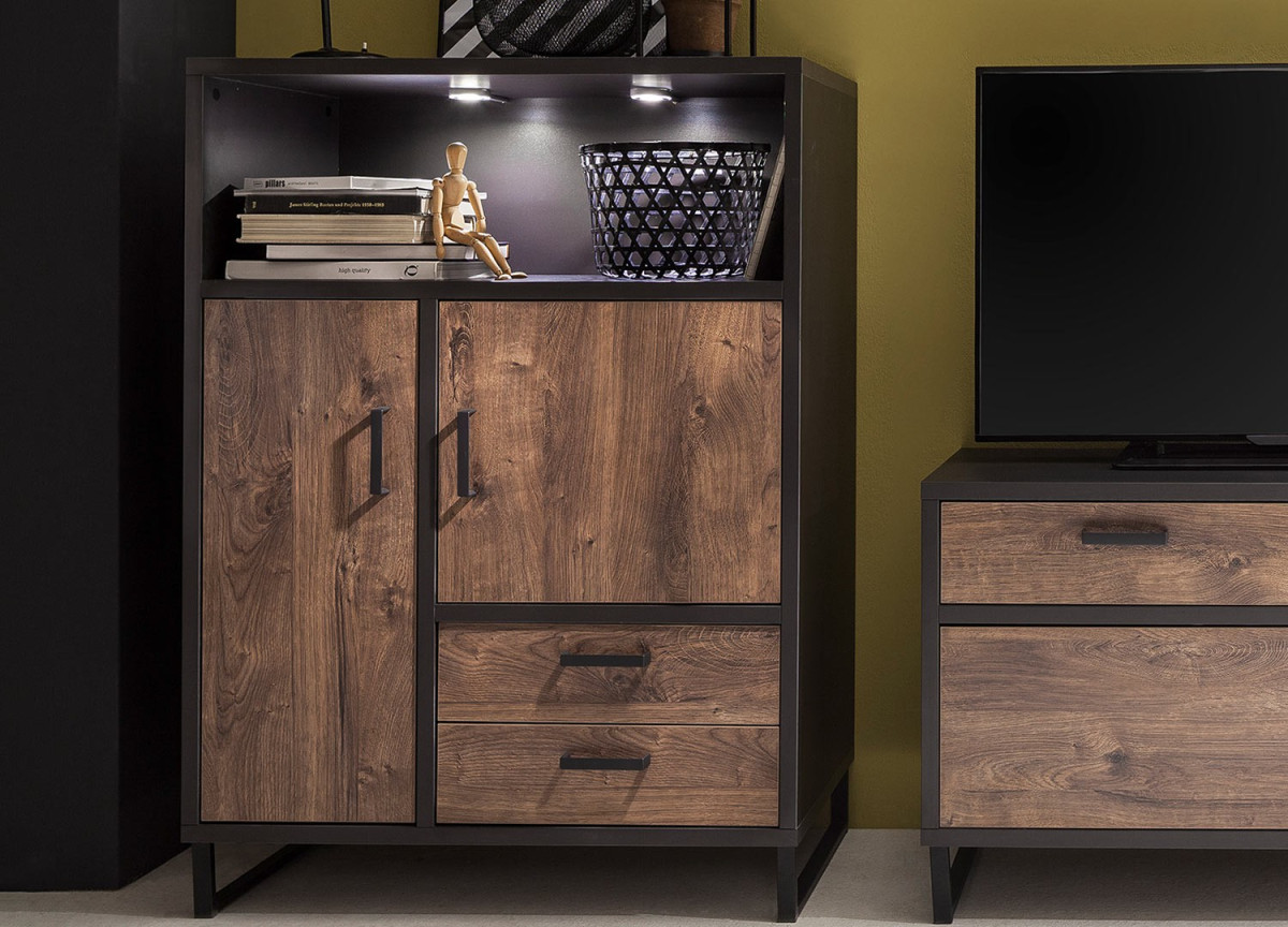 Buffet de salon haut bois et métal