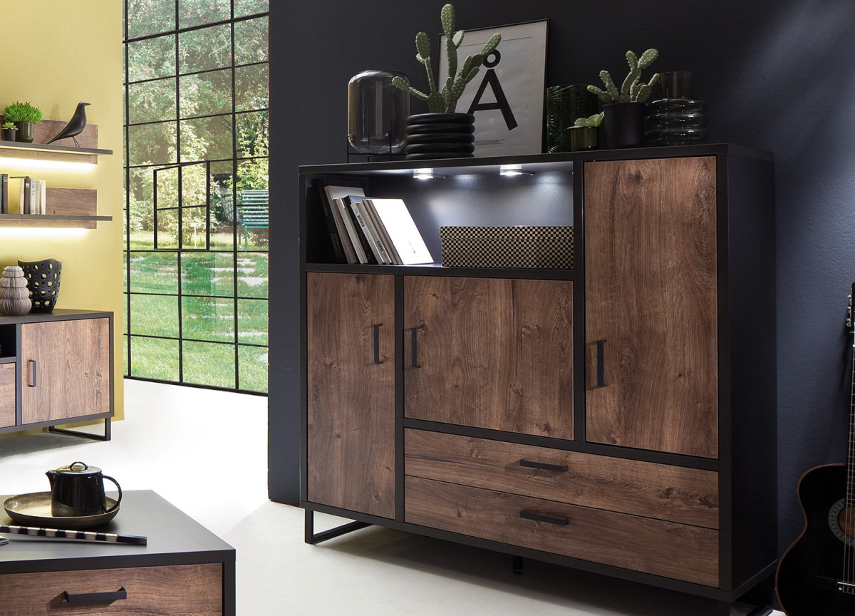 Buffet haut bois et métal look industriel