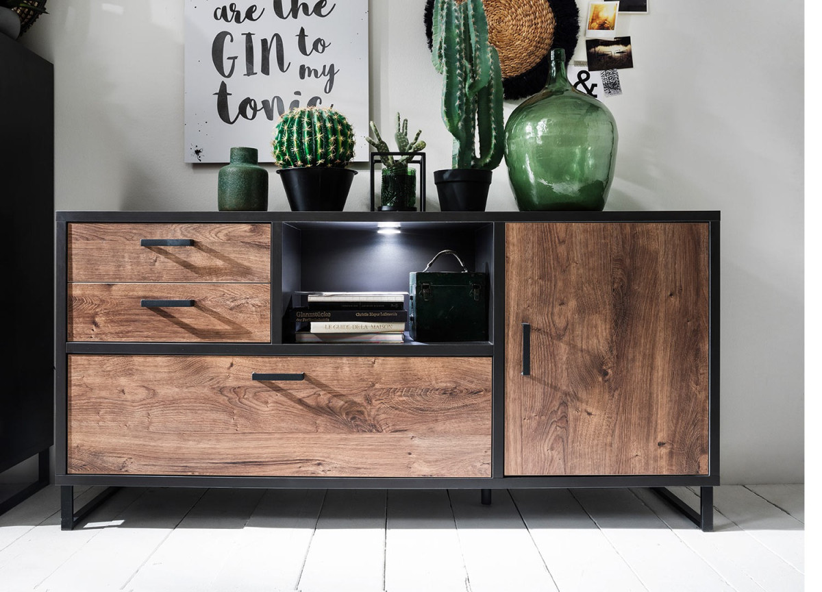 Buffet bas en bois et métal look industriel