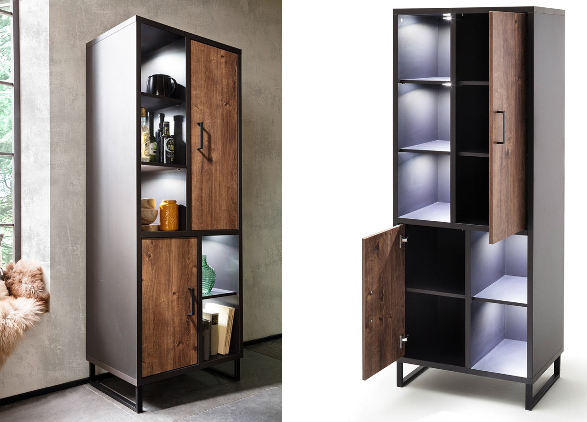 Vitrine haute bois et métal anthracite