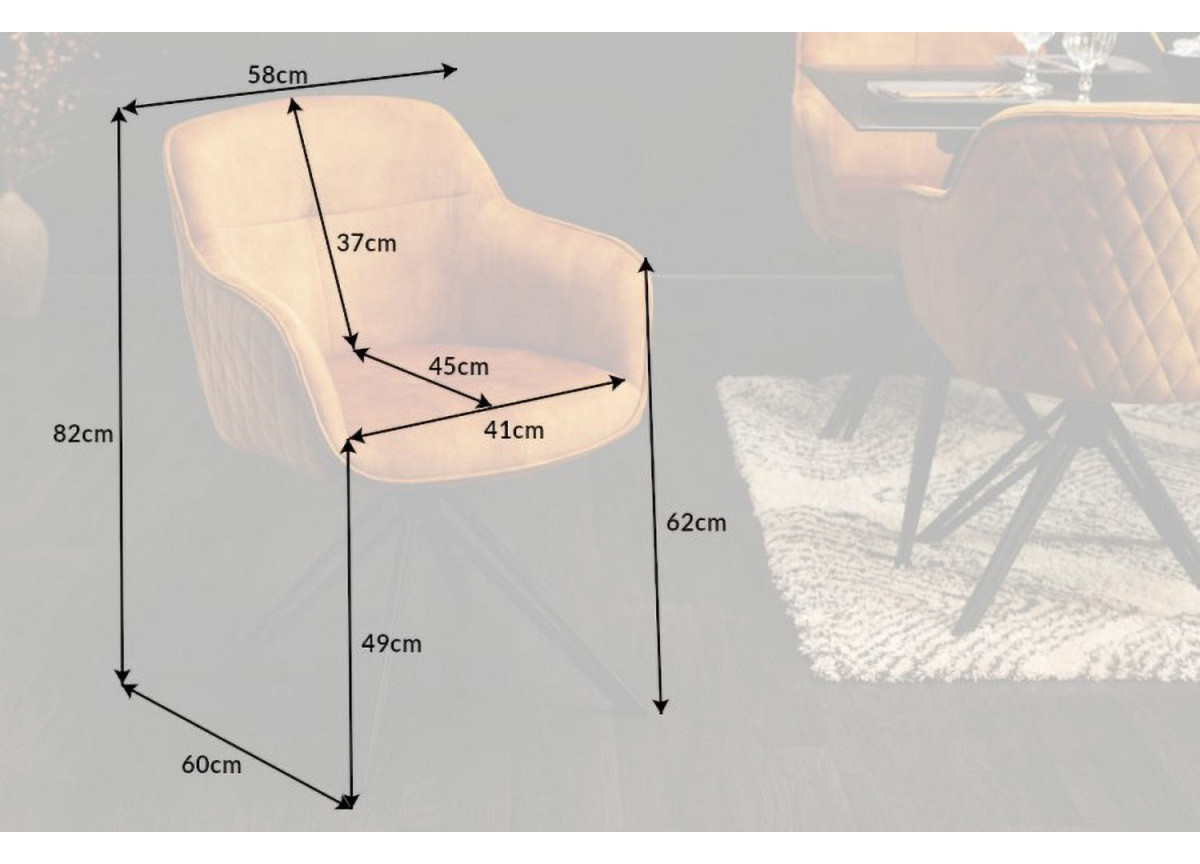 Chaise pivotante matelassée jaune-or avec accoudoir