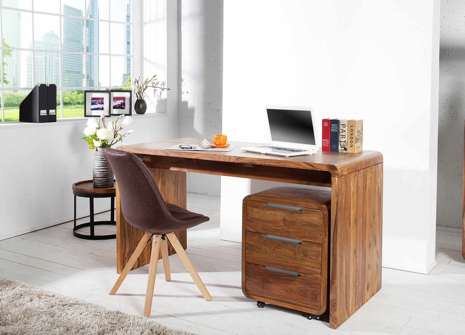 Meuble bureau au style industriel pas cher décor bois avec rangement