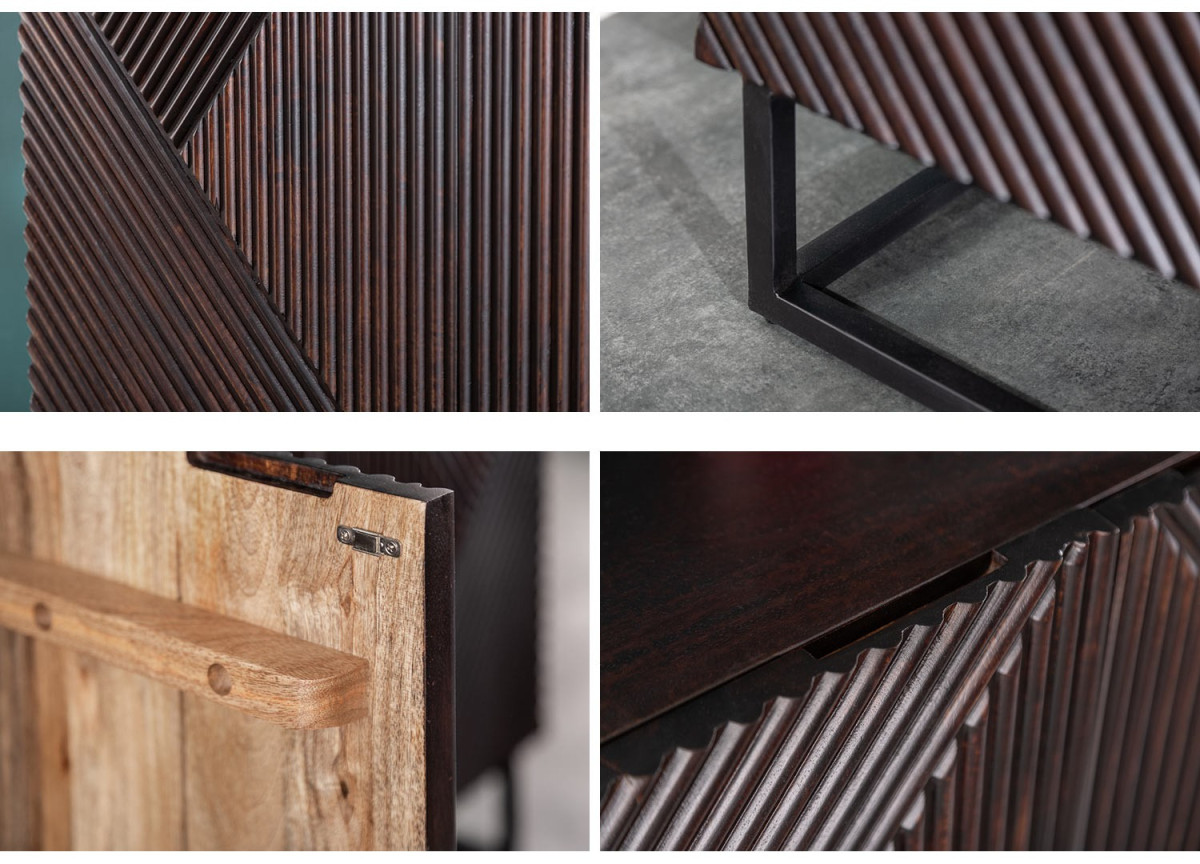 Buffet en Bois Foncé et Métal Noir 177 cm