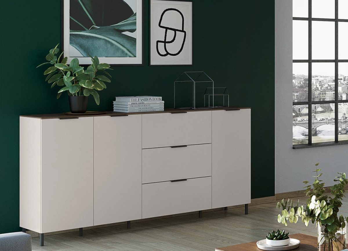 Buffet blanc-cachemire/noyer 3P 3T