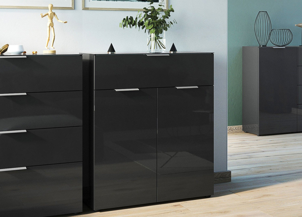 Commode noire - Verre noir 2P 1T