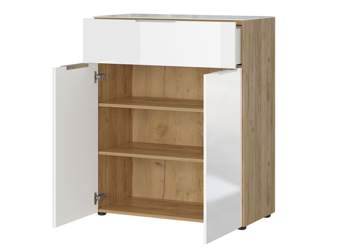 Commode bois - Verre blanc 2P 1T
