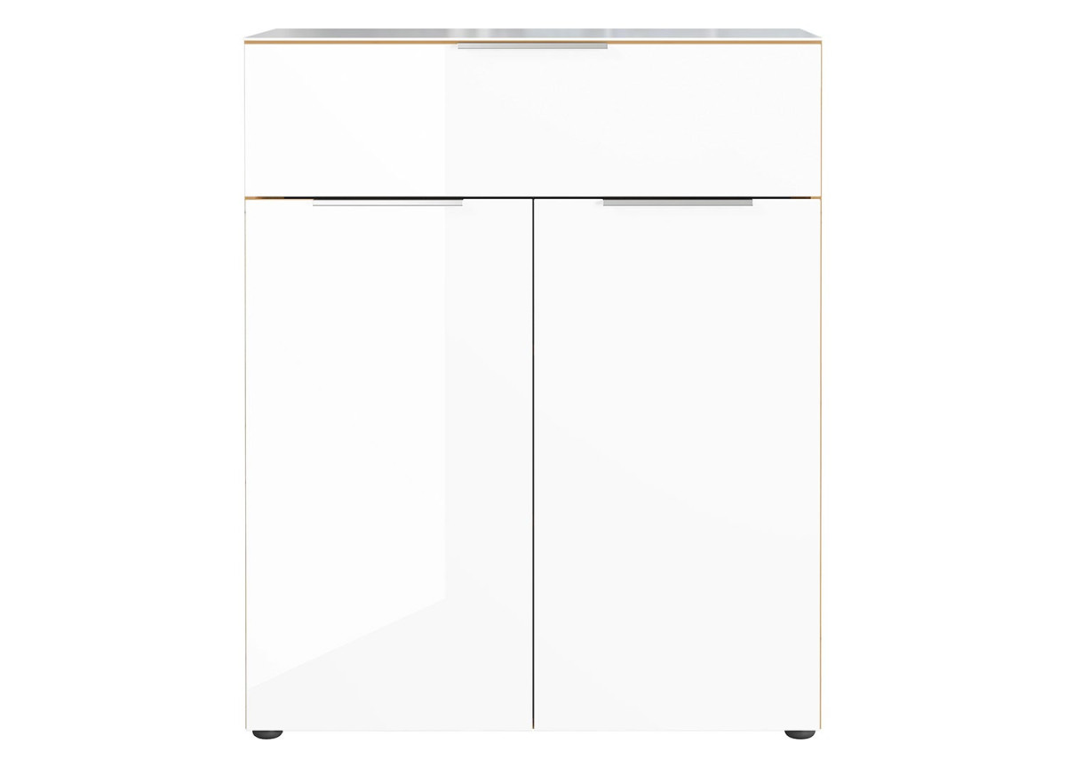 Commode bois - Verre blanc 2P 1T