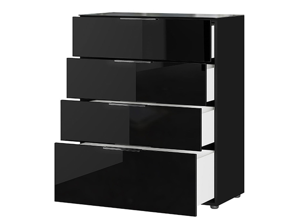 Commode à tiroirs noire - Verre noir