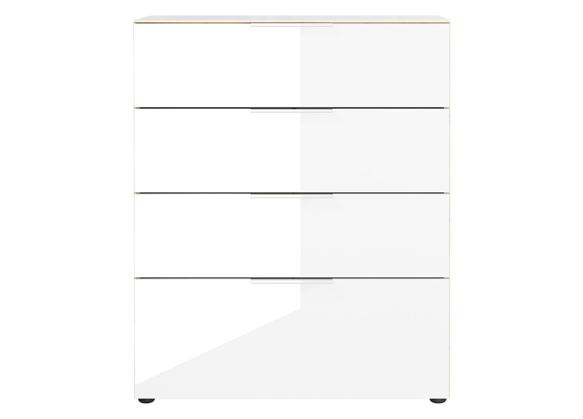 Commode 4 tiroirs bois - Verre blanc