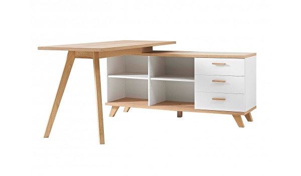 Bureau avec rangement intégré blanc et bois scandinave