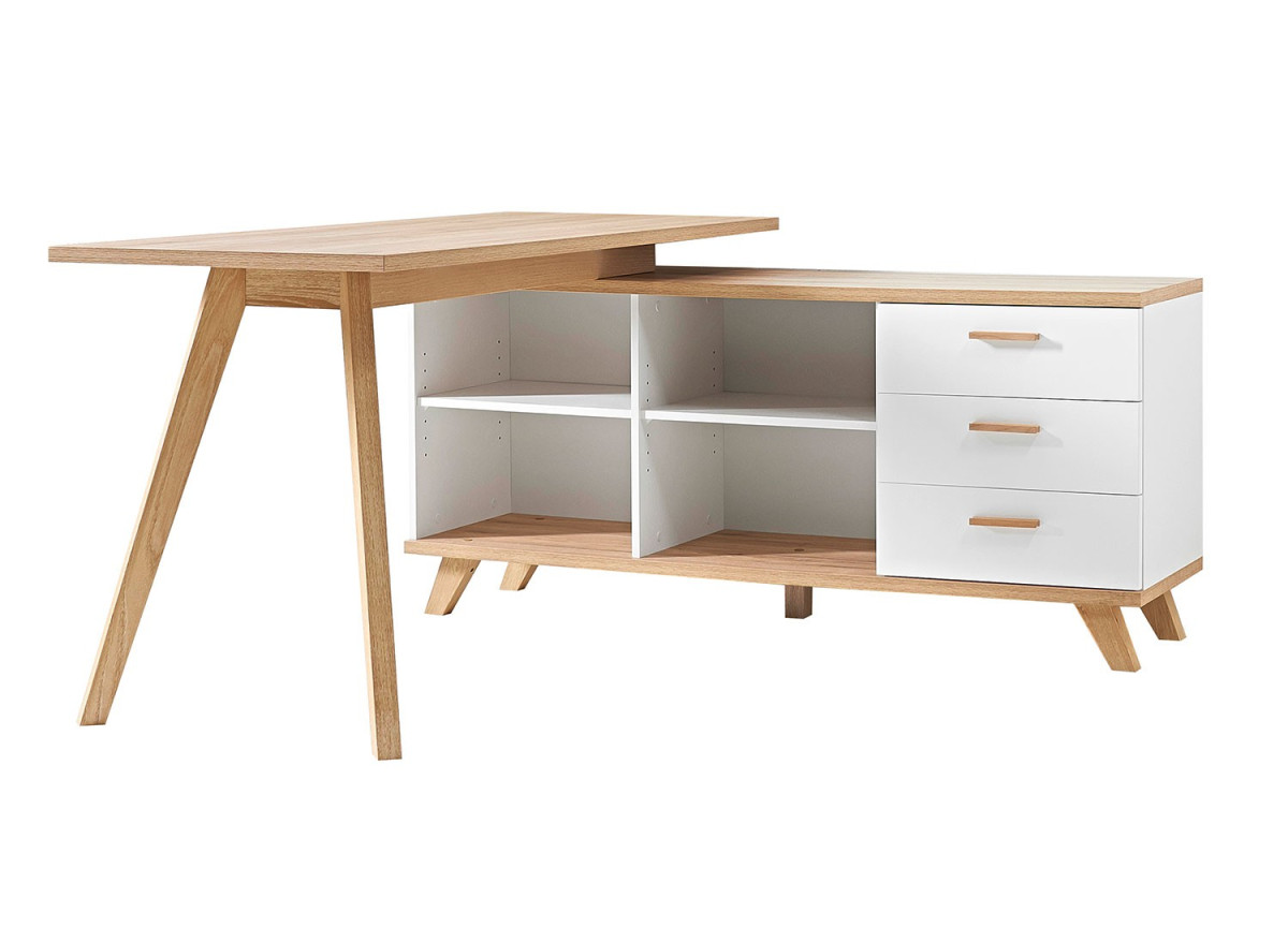 Bureau avec rangement intégré blanc et bois scandinave