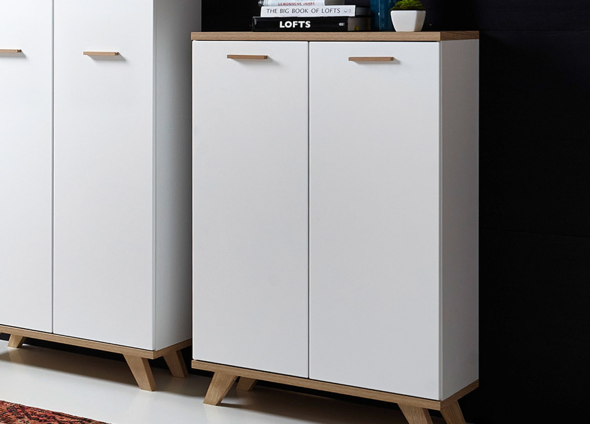 Armoire de classement blanc et bois scandinave
