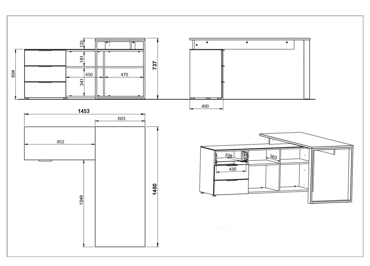 Bureau informatique d'angle et rangement
