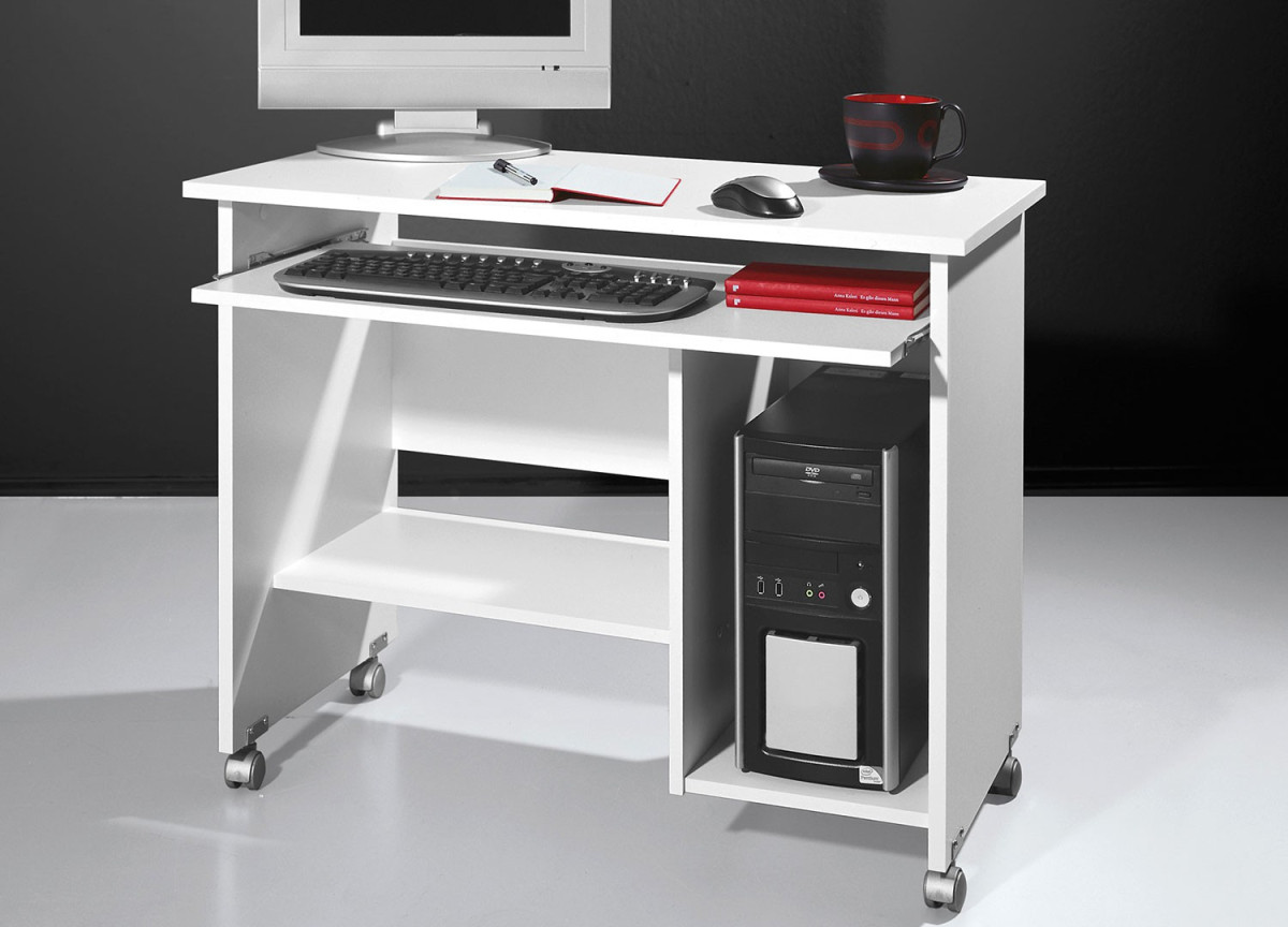 Bureau compact avec rangement intégré blanc