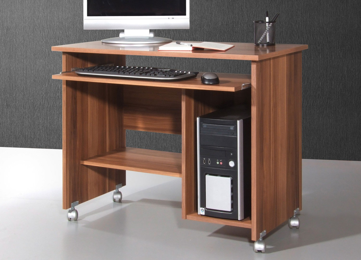 Bureau compact avec rangement intégré noyer