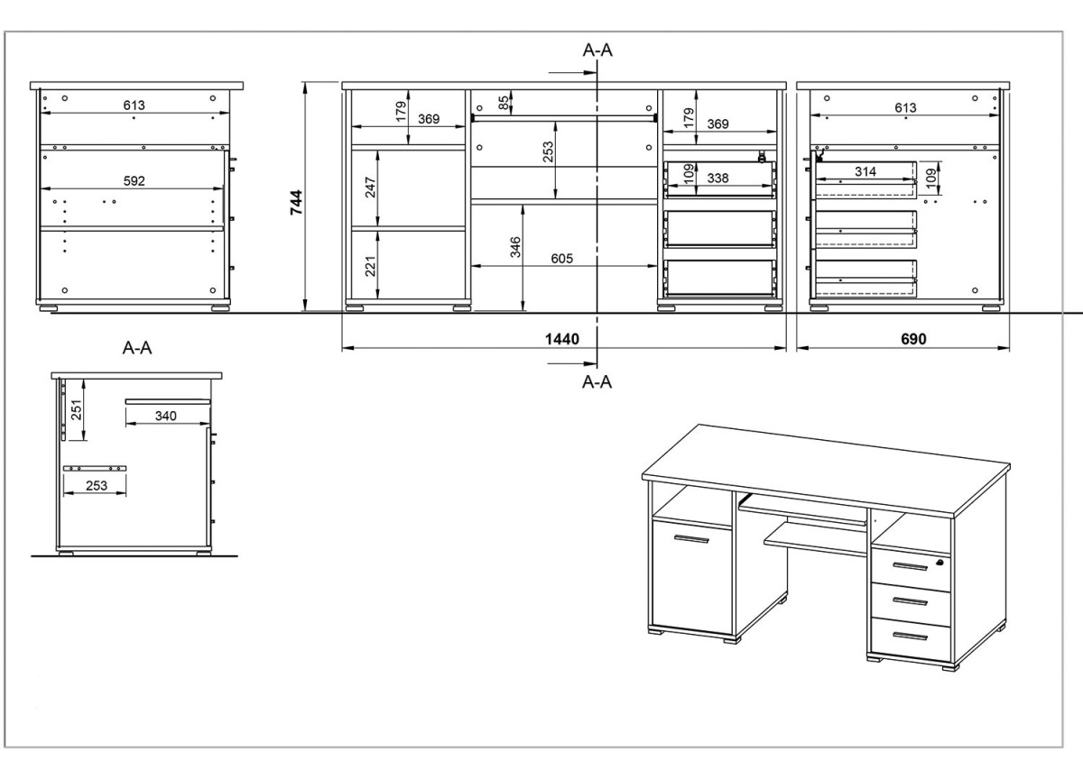 Bureau rangement intégré gris anthracite