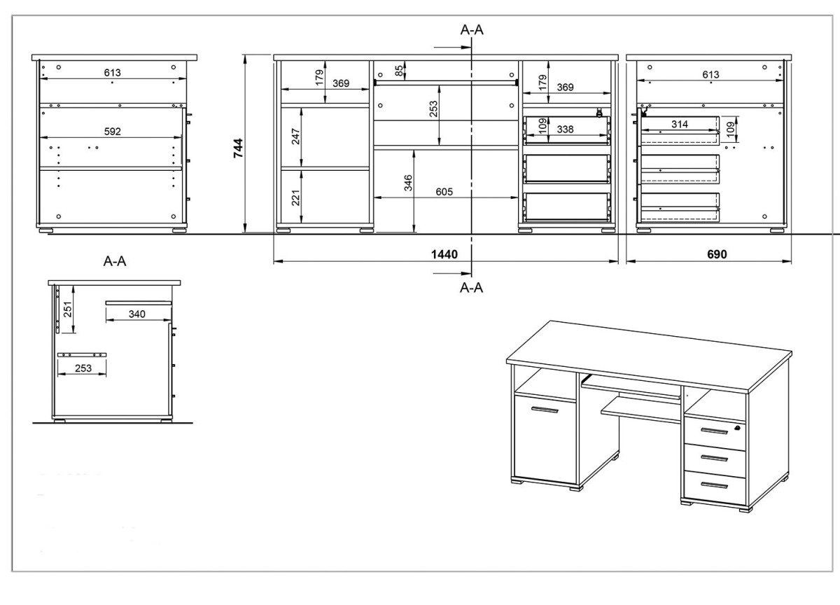 Bureau rangement intégré Noyer/Noir