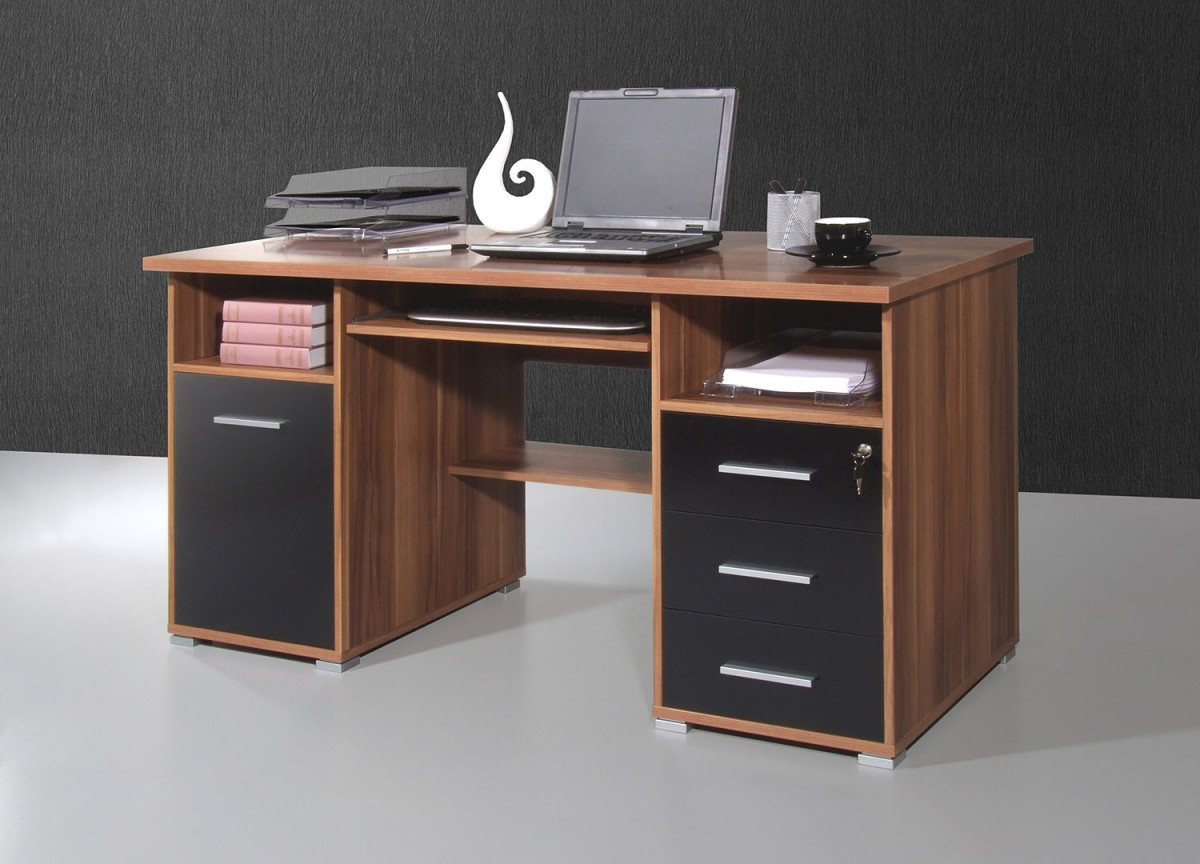 Bureau rangement intégré Noyer/Noir