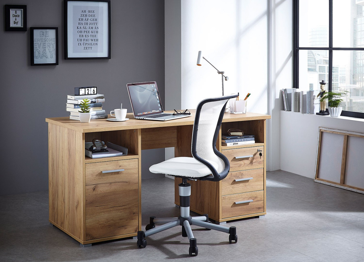 Bureau avec rangement intégré Chêne Navarra