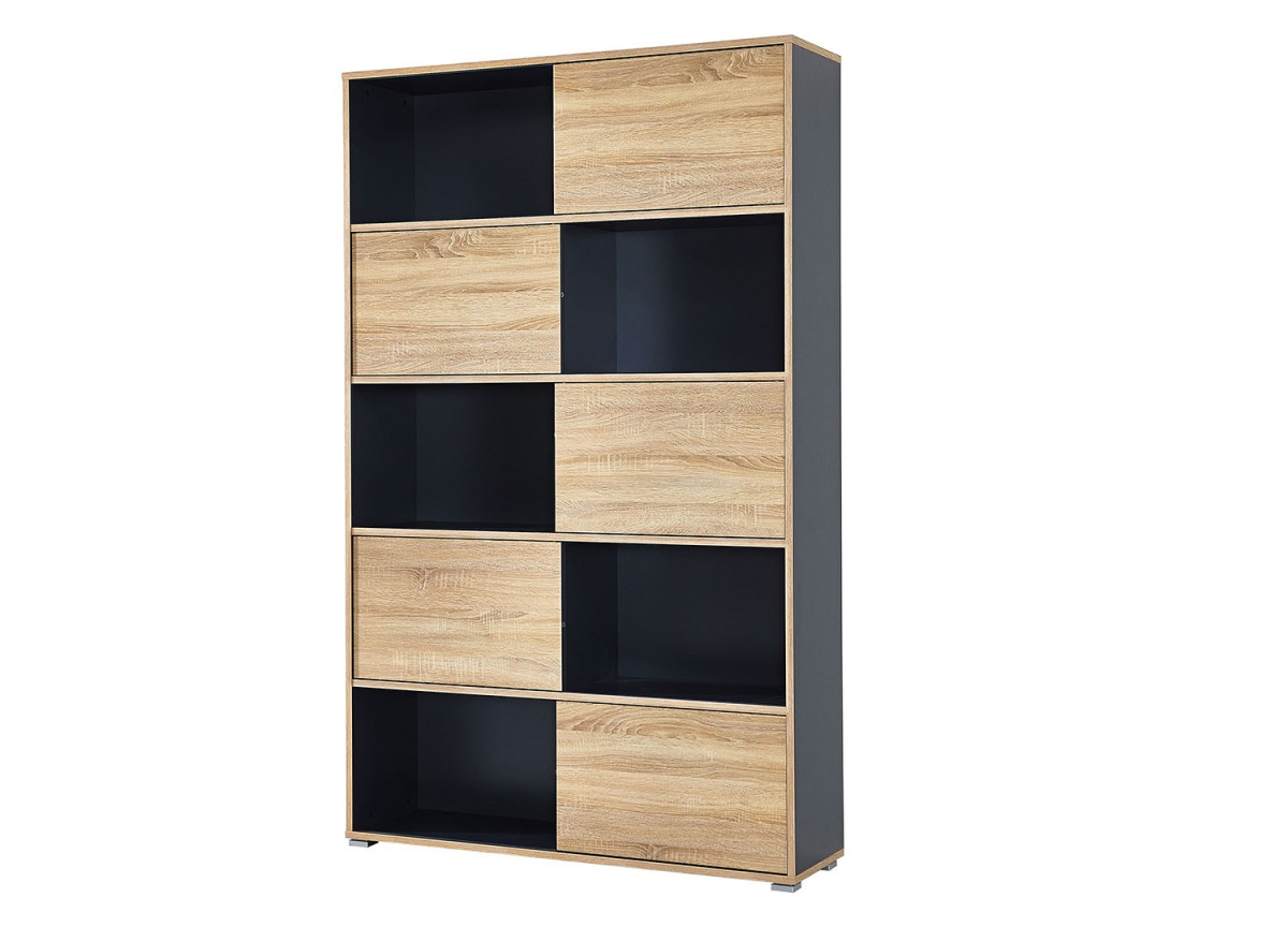 Armoire étagère portes coulissantes et réversibles pour bureau