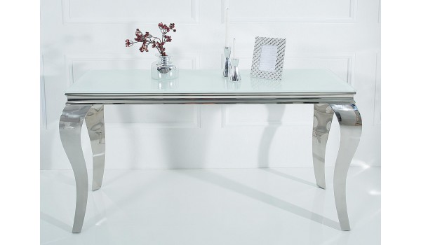 Table console baroque blanche et métal chromé