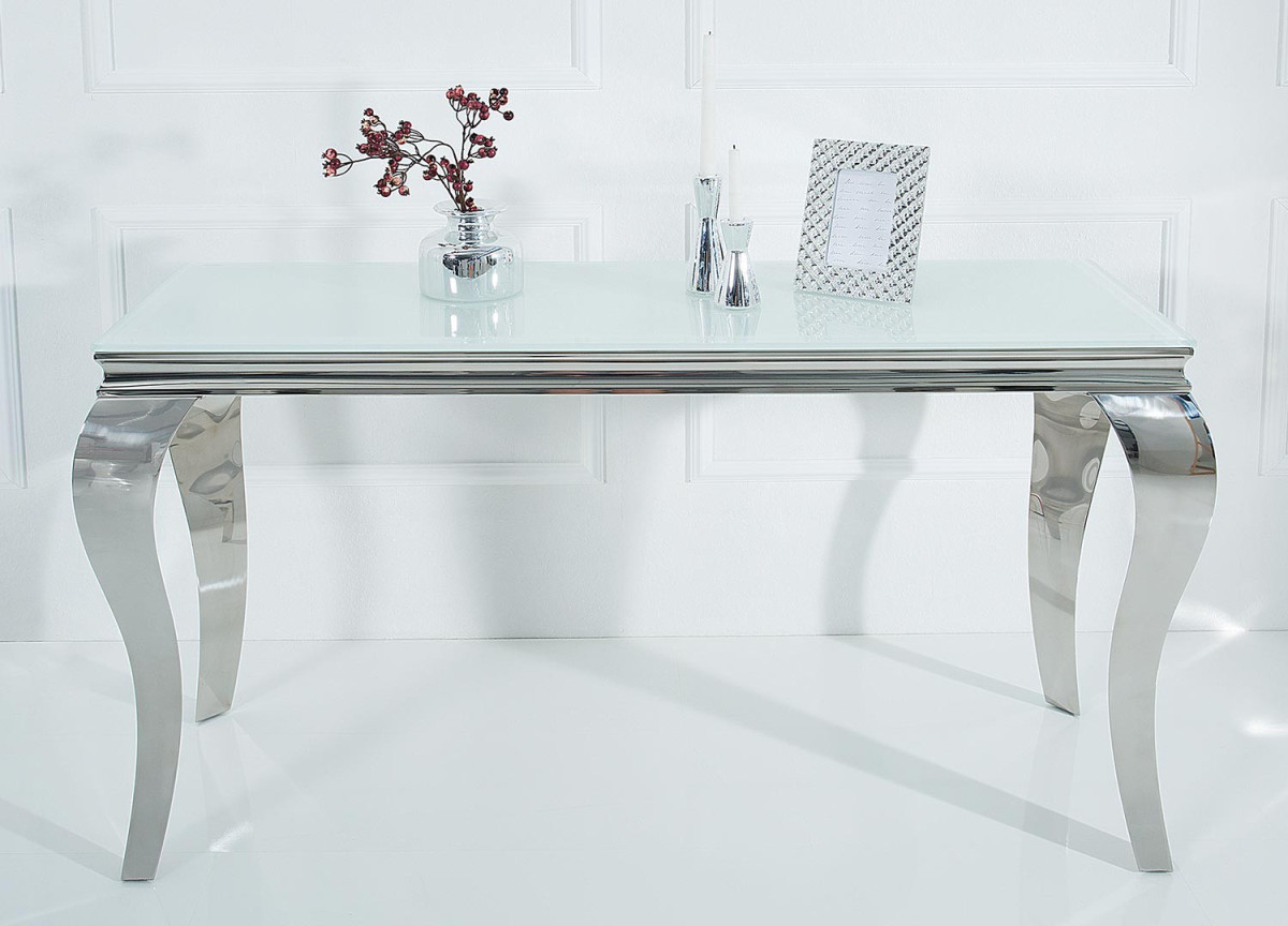 Table console baroque blanche et métal chromé