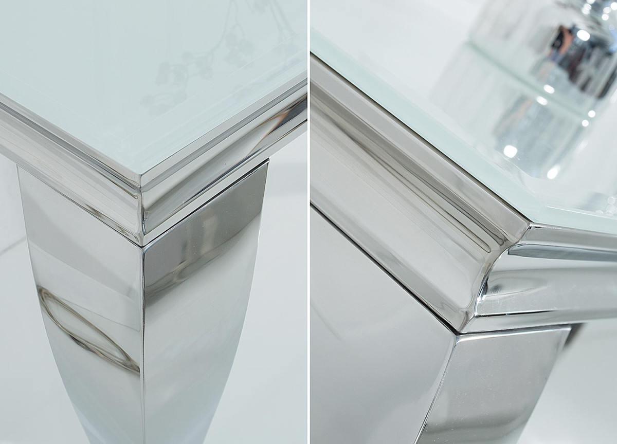 Table console baroque blanche et métal chromé