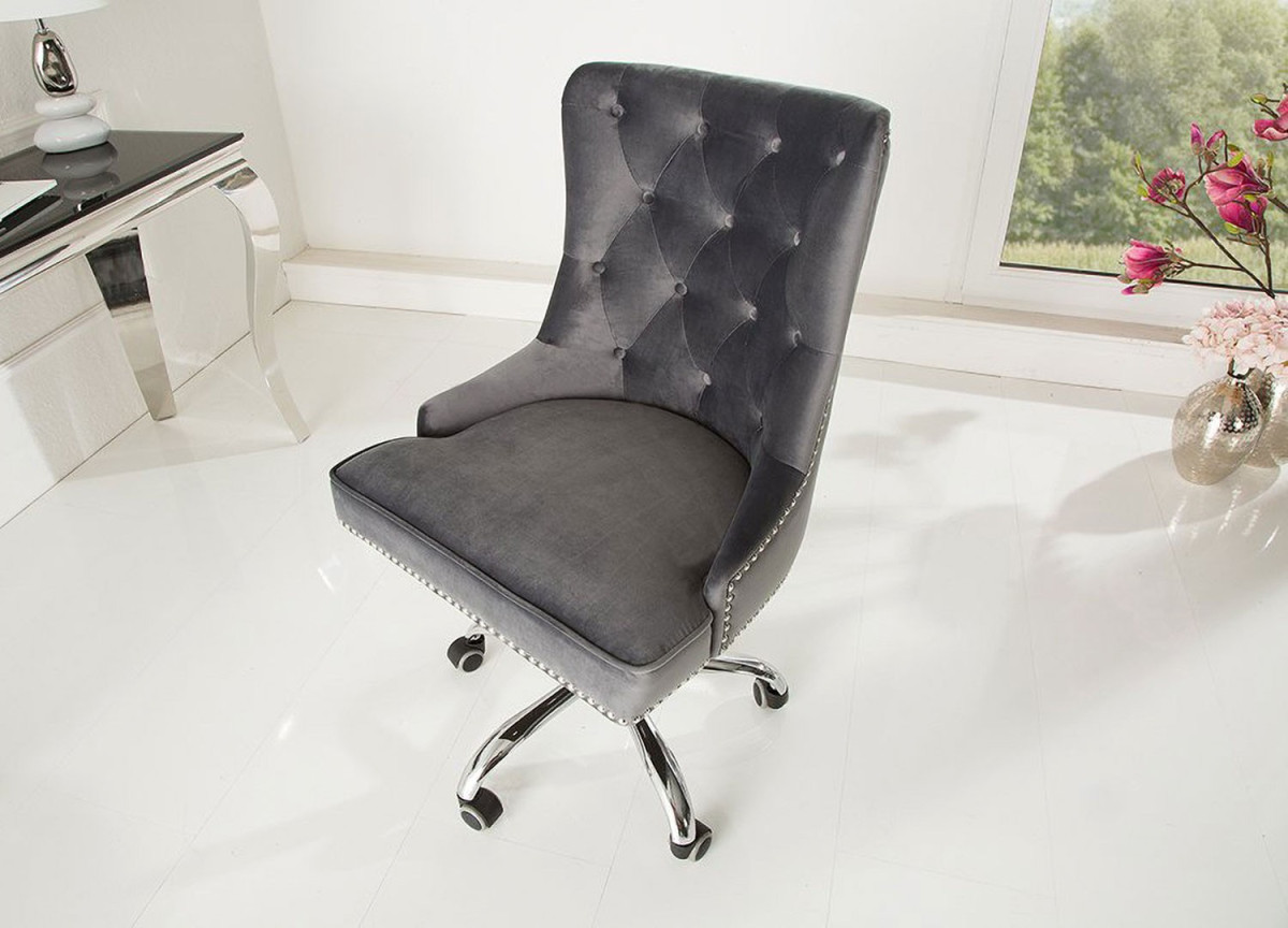 Fauteuil de bureau baroque velours gris