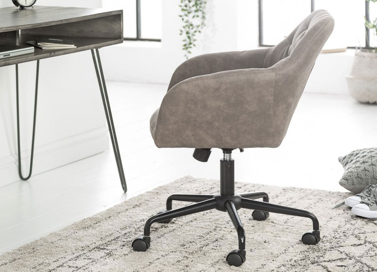Chaise de bureau matelassée velours taupe