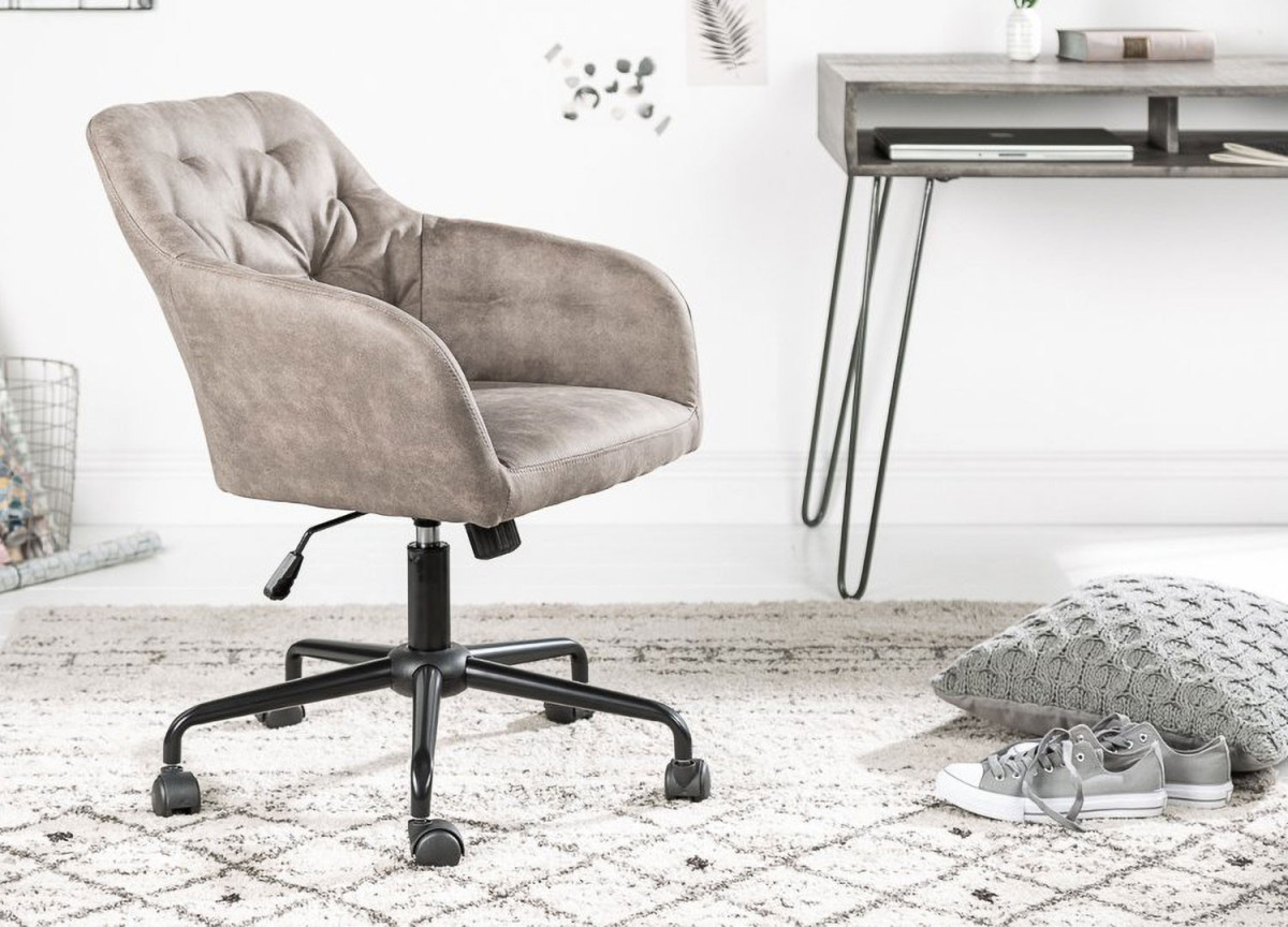 Chaise de bureau matelassée velours taupe