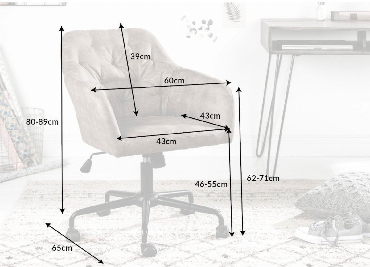 Chaise de bureau matelassée velours taupe