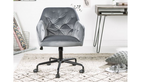Chaise de bureau matelassée velours grise