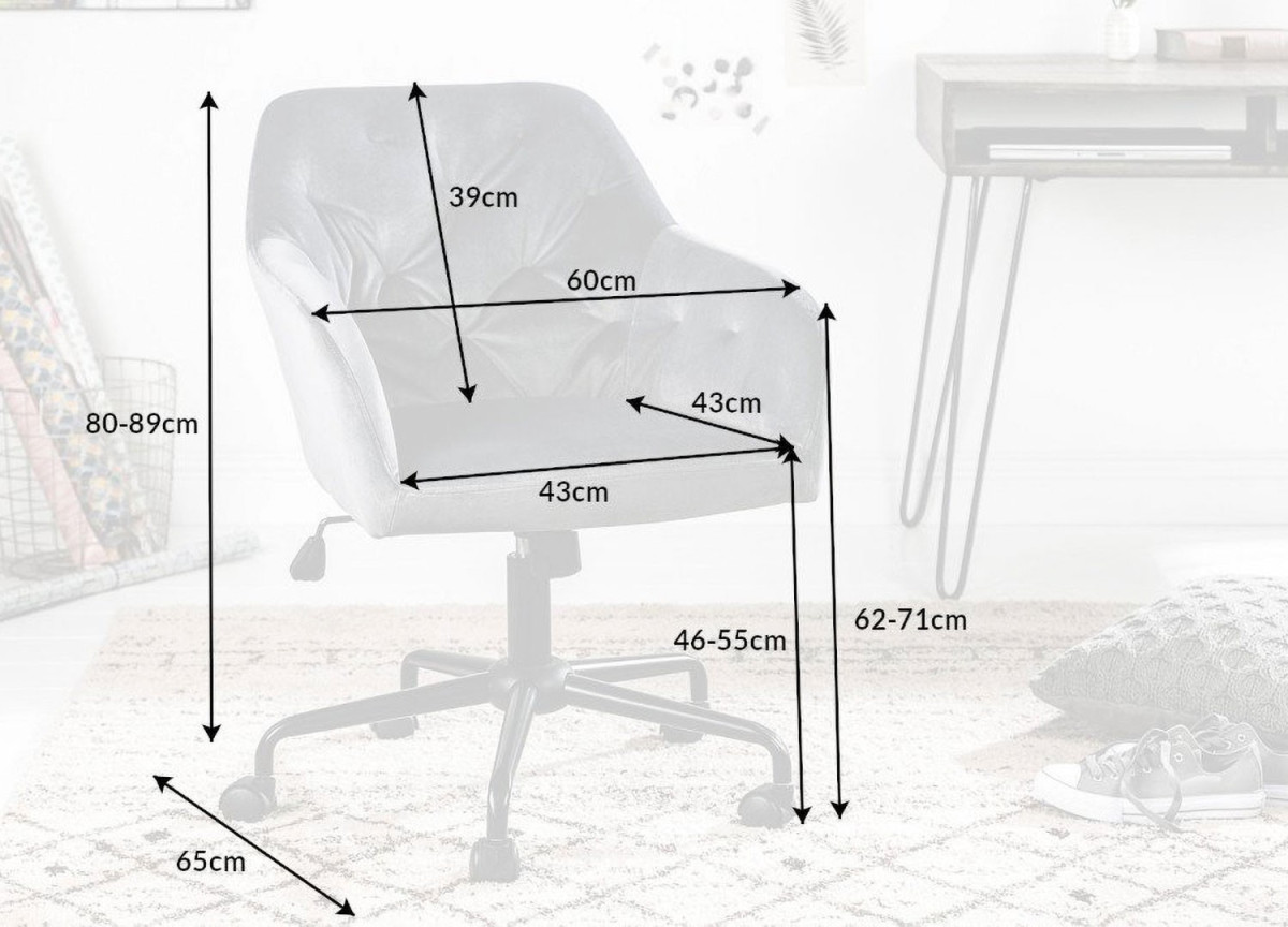 Chaise de bureau matelassée velours grise