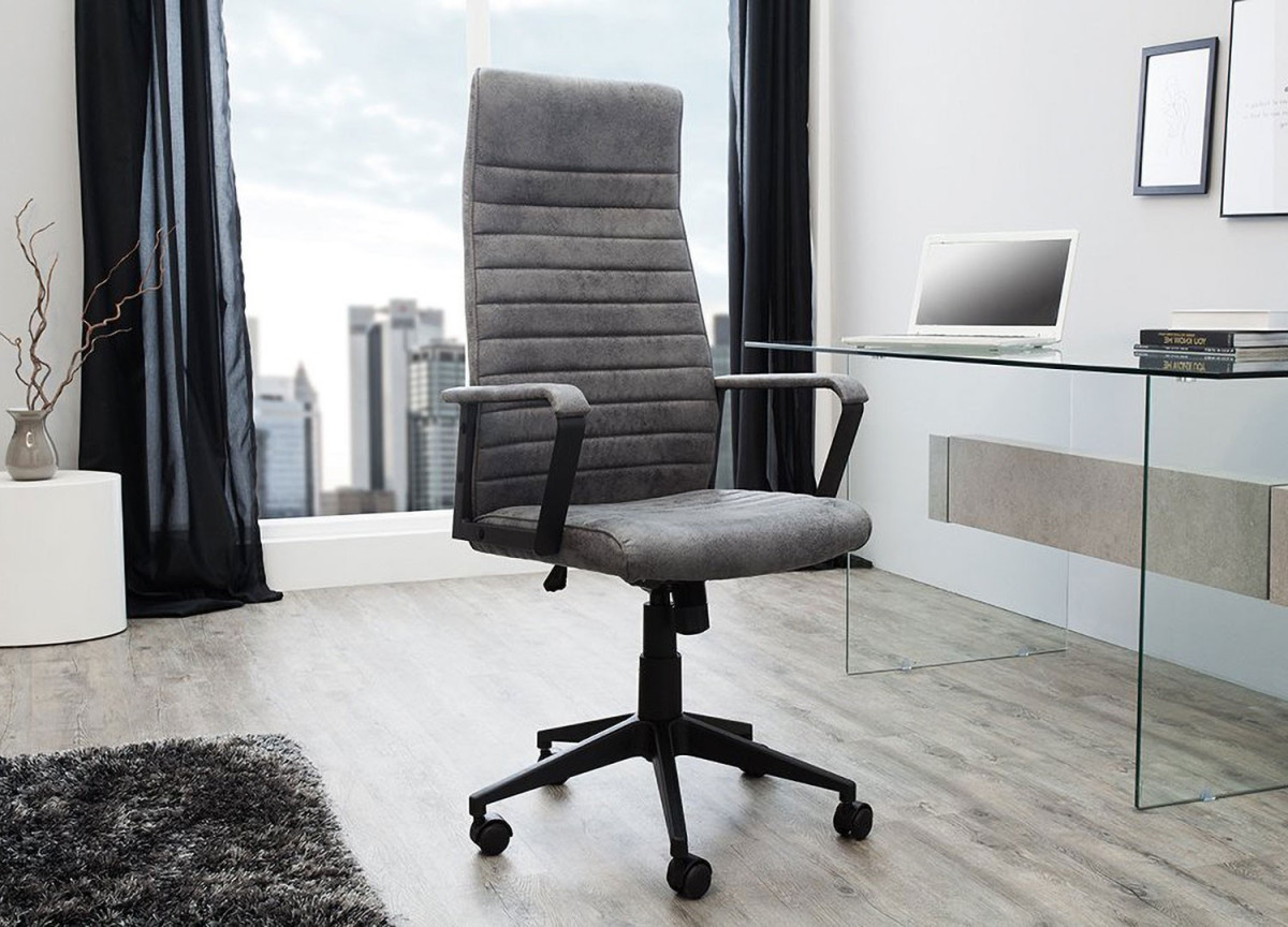 Chaise de bureau réglable gris vintage avec accoudoirs