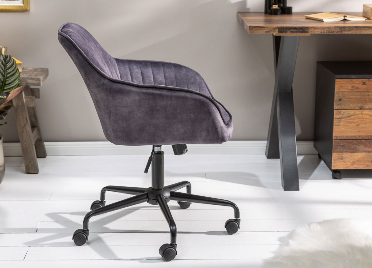 Chaise de bureau velours gris foncé avec accoudoirs