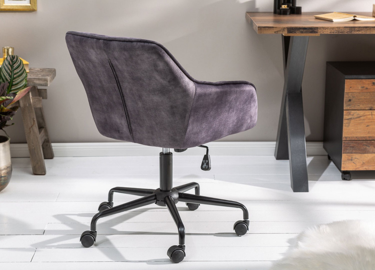 Chaise de bureau velours gris foncé avec accoudoirs