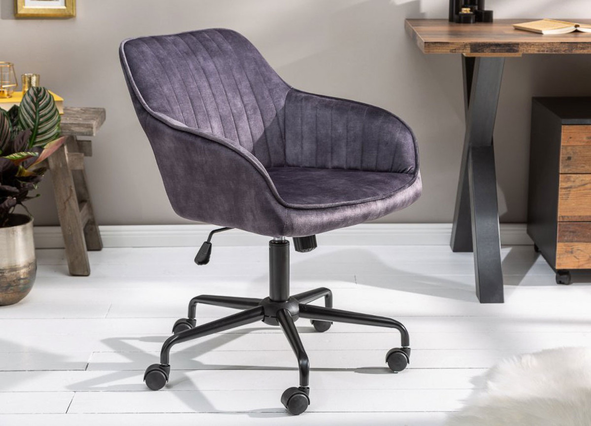 Chaise de bureau velours gris foncé avec accoudoirs