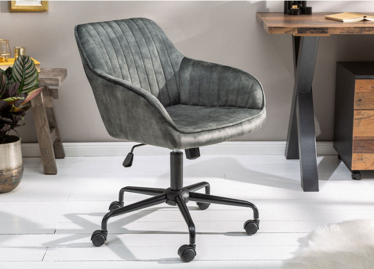 Chaise de bureau velours vert foncé avec accoudoirs