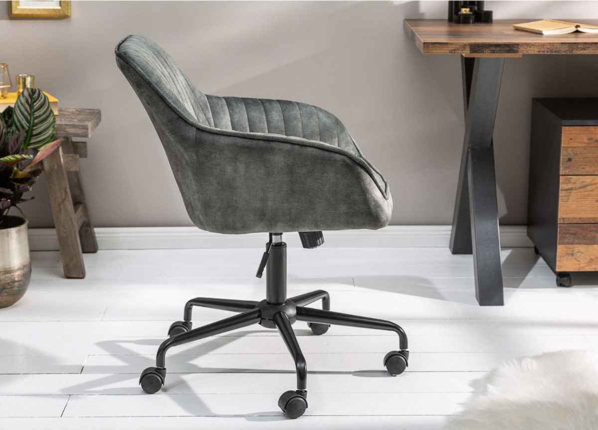 Chaise de bureau velours vert foncé avec accoudoirs