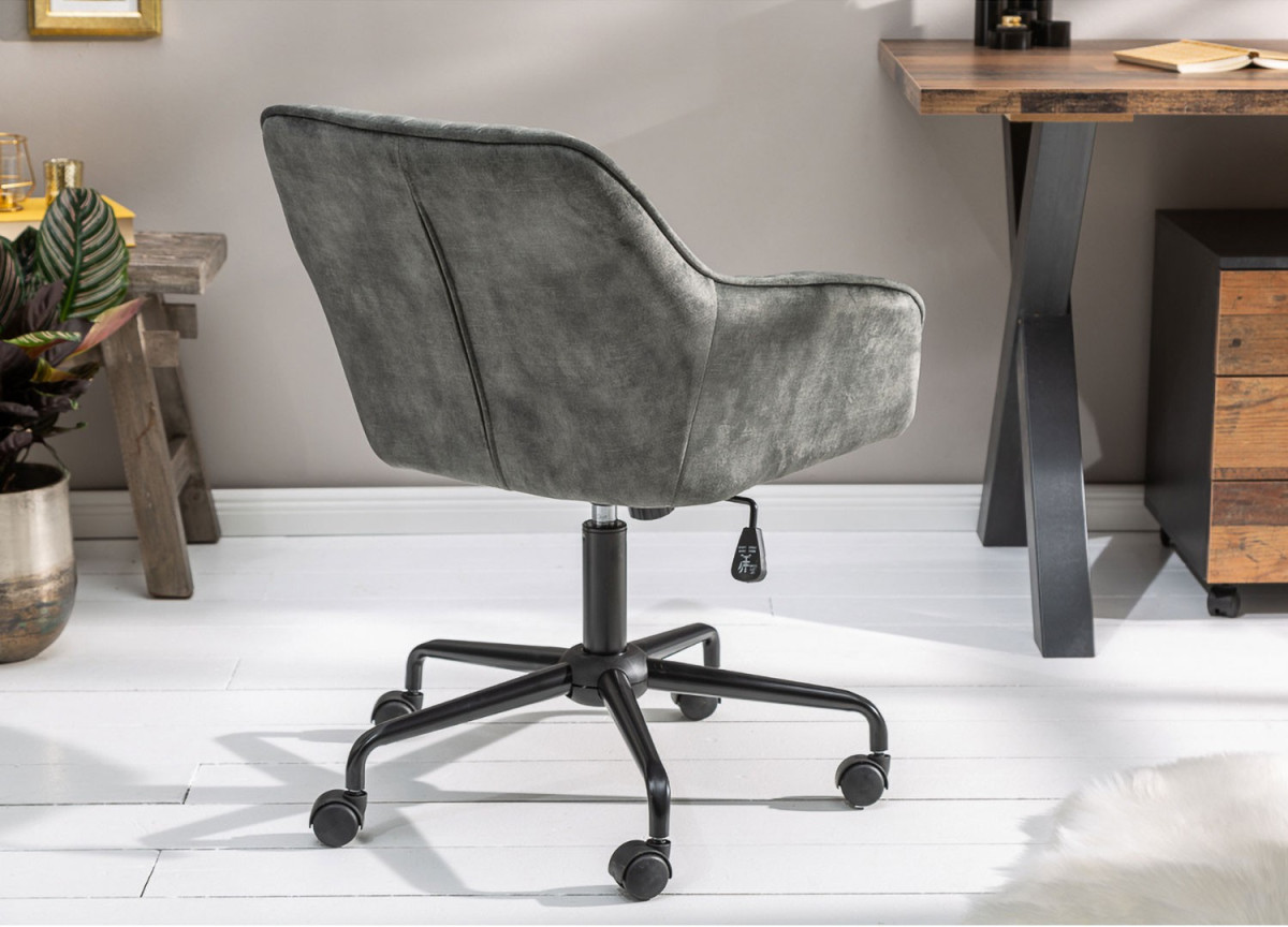 Chaise de bureau velours vert foncé avec accoudoirs