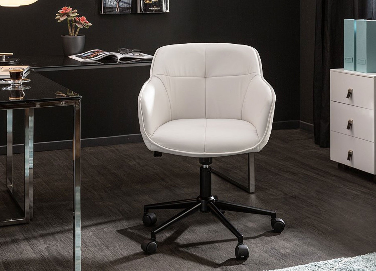 Chaise de bureau design en cuir synthétique blanc