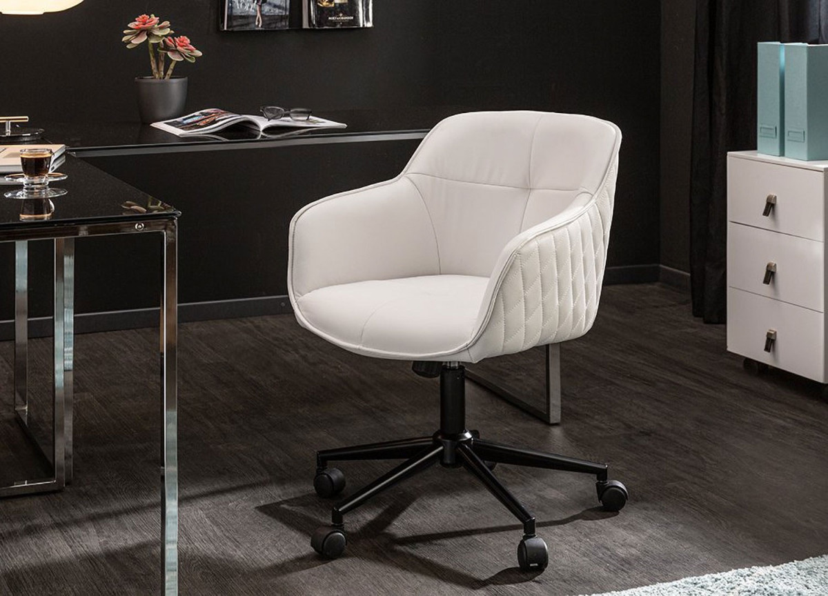 Chaise de bureau design en cuir synthétique blanc