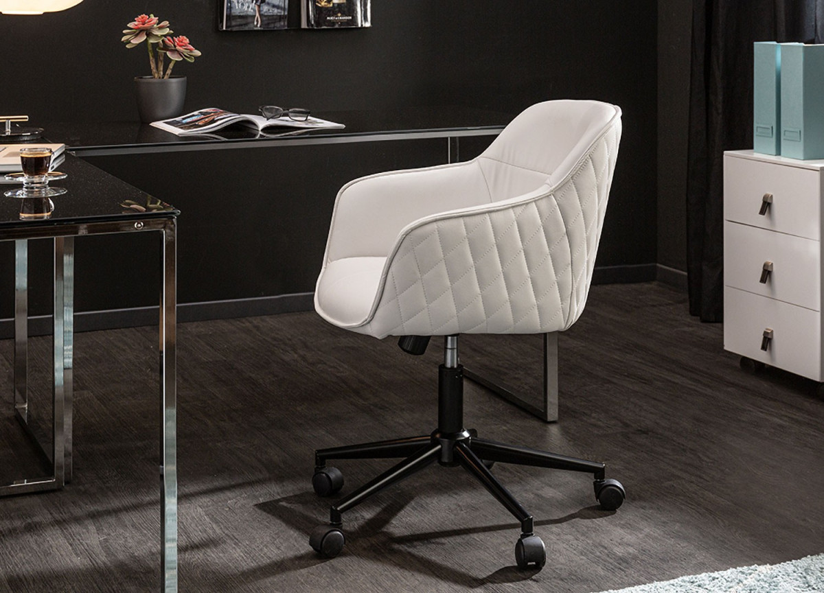 Chaise de bureau design en cuir synthétique blanc
