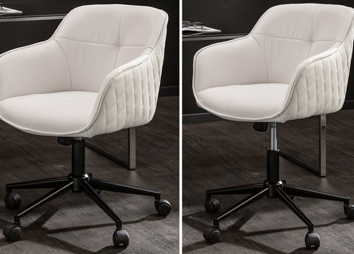 Chaise de bureau design en cuir synthétique blanc